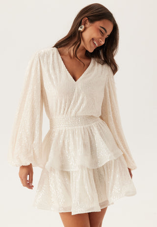 Flounce Balloon Sleeve Sequin Dress