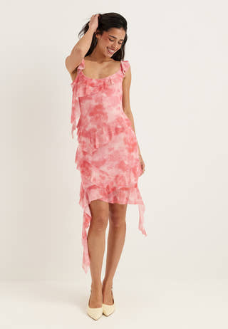 Flounce Mesh Short Dress