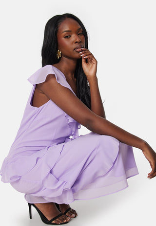 Frill Chiffon Midi Dress