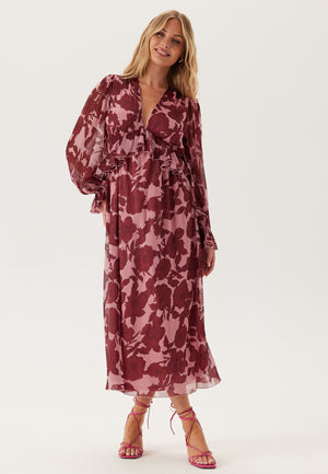 Frill langermet chiffong midikjole