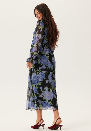 Frill langermet chiffong midikjole