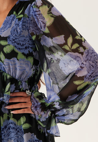 Frill langermet chiffong midikjole