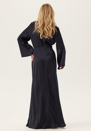 High Neck Wide Sleeve Satin Gown