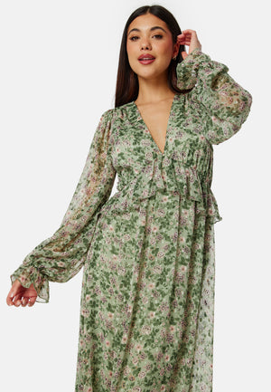 Frill langermet chiffong midikjole