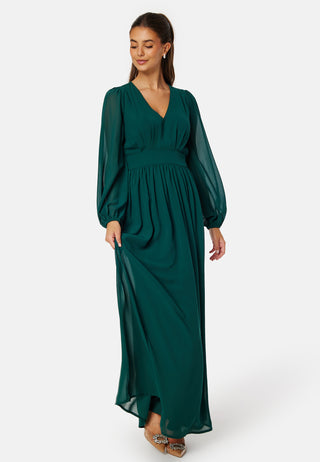Long sleeve V-Neck Chiffon Gown