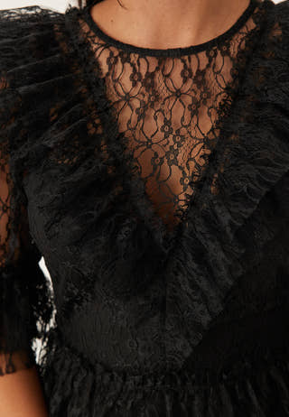 Lace Frill Puff Sleeve Dress