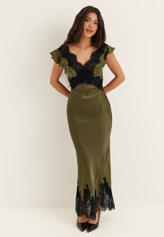 Lace Satin Maxi Dress