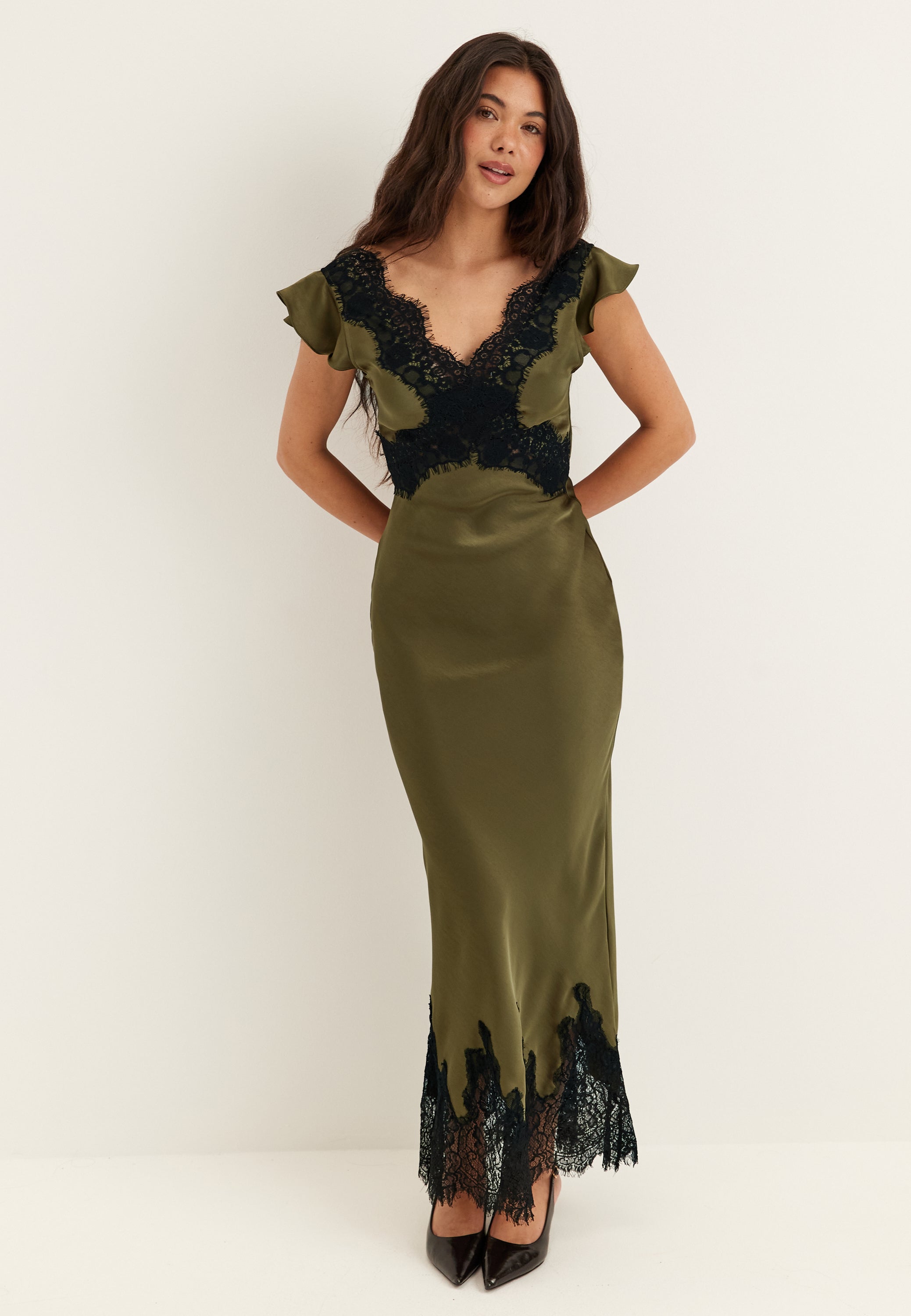 Bubbleroom occasion Lace Satin Maxi Dress campaign-normal Green Bubbleroom occasion Lace Satin Maxi Dress campaign-normal Green