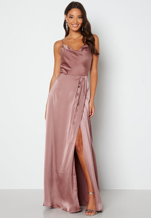 Waterfall High Slit Satin Gown