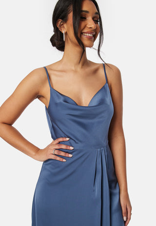 Waterfall High Slit Satin Gown