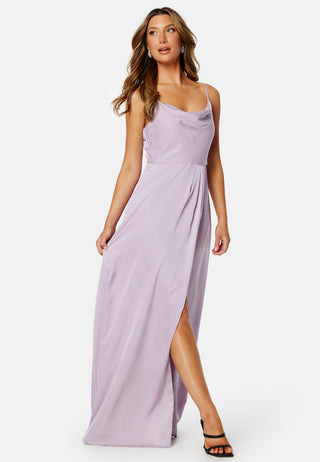Waterfall High Slit Satin Gown