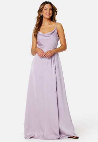 Waterfall High Slit Satin Gown