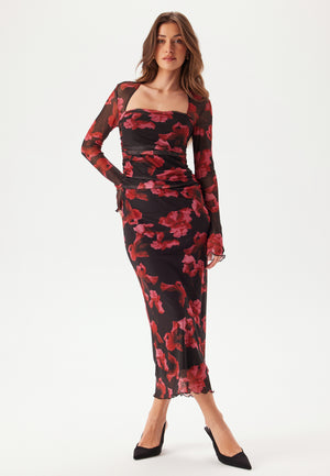 Mesh Ruched Ankle Dress