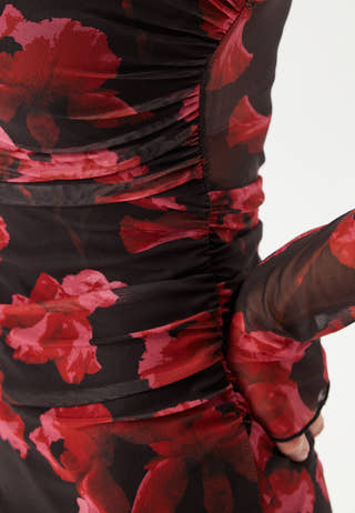 Mesh Ruched Ankle Dress