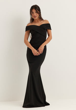 Off Shoulder Pleat Maxi Dress