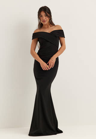 Off Shoulder Pleat Maxi Dress