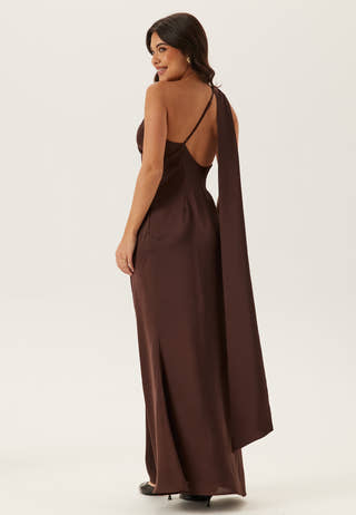 One Shoulder Scarf Satin Gown