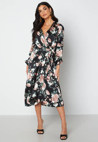 Priya Satin Wrap Midi Dress