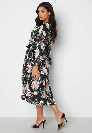 Priya Satin Wrap Midi Dress