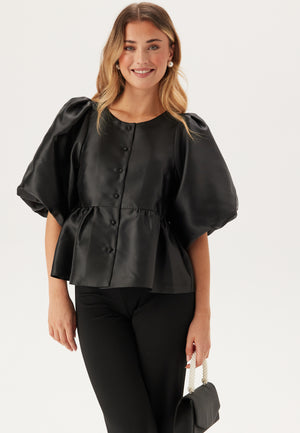 Puff Sleeve Peplum Satin Blouse
