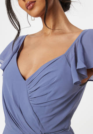 Butterfly Sleeve Draped Chiffon Gown