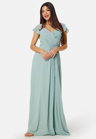 Butterfly Sleeve Draped Chiffon Gown