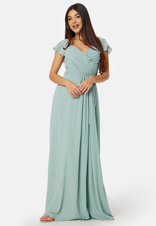 Butterfly Sleeve Draped Chiffon Gown