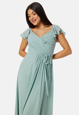 Butterfly Sleeve Draped Chiffon Gown