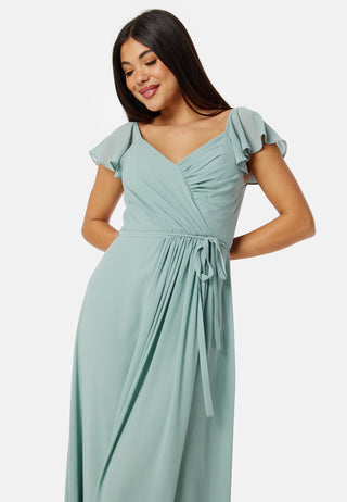 Butterfly Sleeve Draped Chiffon Gown