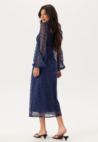 Ruched L/S Midi Dress