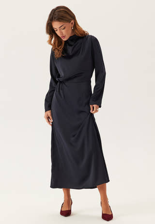 Satin Cowl Neck Midi Dress