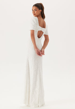 Short Sleeve 3D Floral Wedding Gown