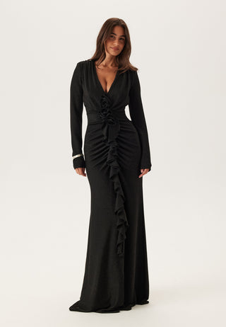 Sparkling Low V-neck  Slit Gown