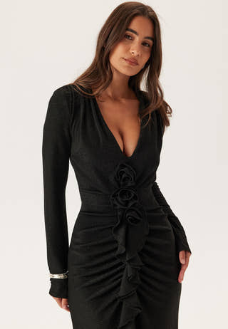 Sparkling Low V-neck  Slit Gown