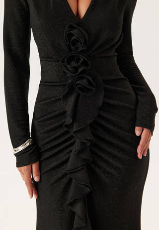 Sparkling Low V-neck  Slit Gown