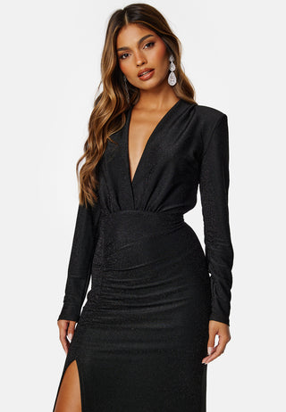 Sparkling Ruched Slit Gown