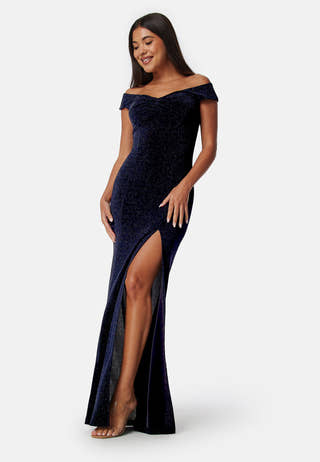 Sparkling Twist Off Shoulder Gown