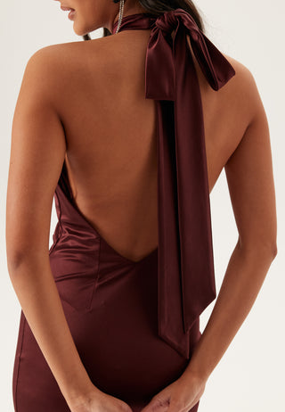 Stretch Satin Halterneck Gown