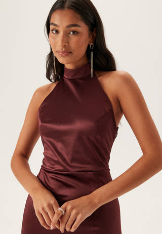 Stretch Satin Halterneck Gown