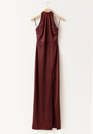 Stretch Satin Halterneck Gown