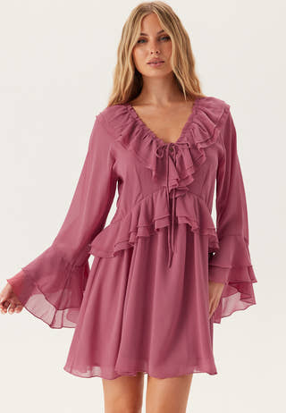 Trumpet Sleeve Frill Short Dress