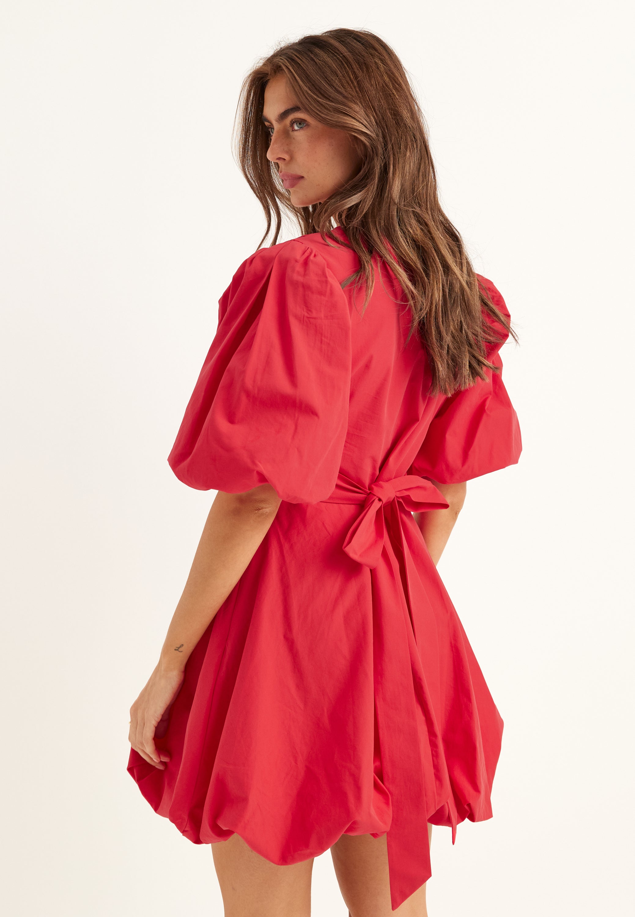 Bubbleroom occasion – V-neck Bubble Hem Short Dress – Dresses – Red