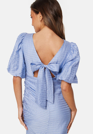 Balloon Sleeve Bow Midi Dress