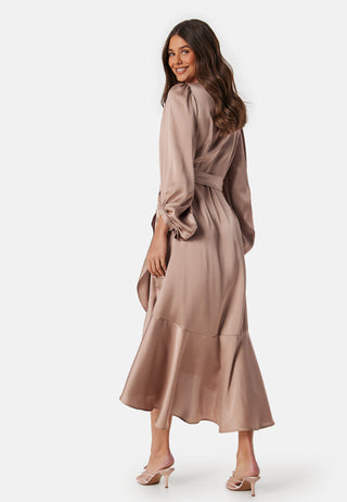 Wrap Frill L/S Satin Dress