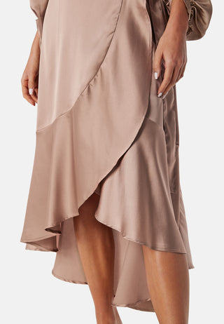 Wrap Frill L/S Satin Dress
