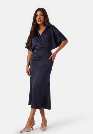 Wrap Satin Midi Dress