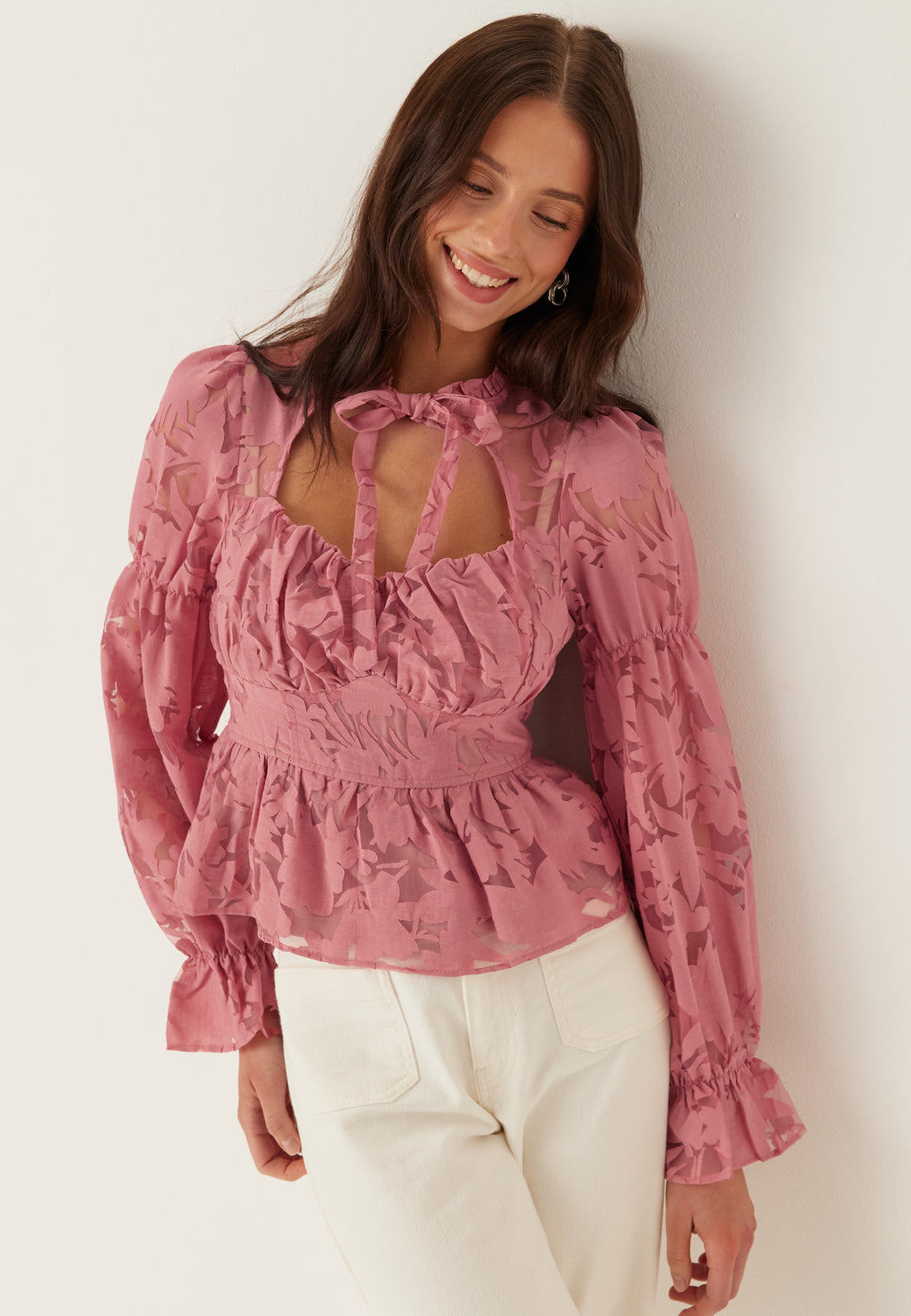 MUGUET rose sailor peplum blouse ピンク Peplum Blouse