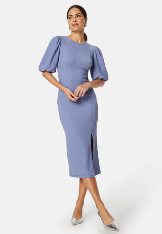 Puff Sleeve Slit Dress