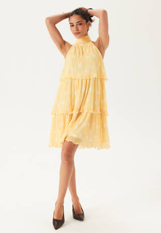 Pleated Flounce Mini Dress