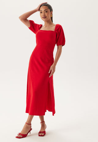 Puff Sleeve Linen Blend Dress